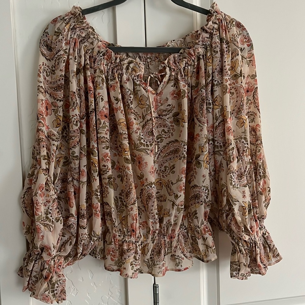 Dress Forum - Light Pink Flowery Long Sleeved Blouse